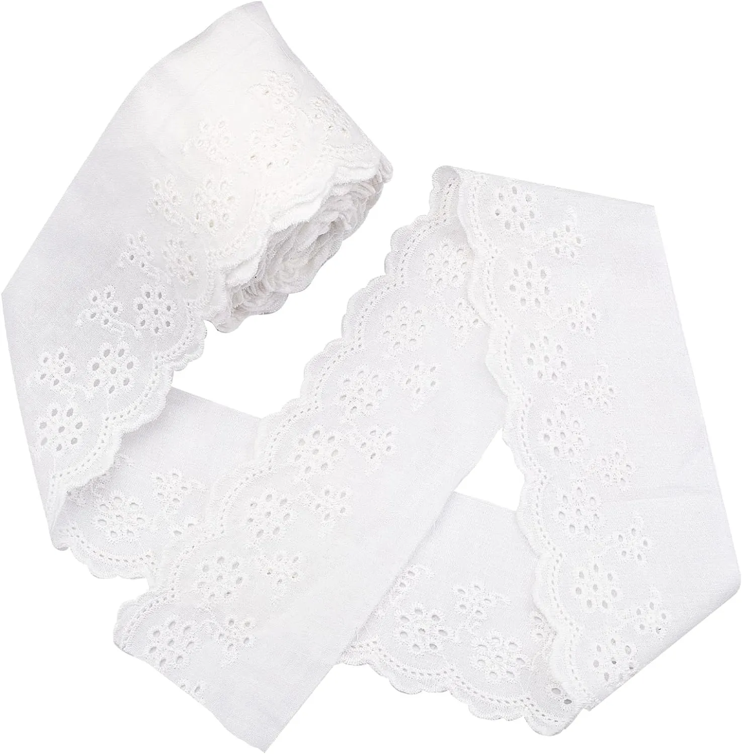 GORGECRAFT 7.5 Yards Cotton Lace Trim Eyelet Embroidery Fabric Curtain Tablecloth Slipcover Bridal DIY Clothing/Accessories for DIY Craft Sewing Wedding Decoration 80Mm Wide