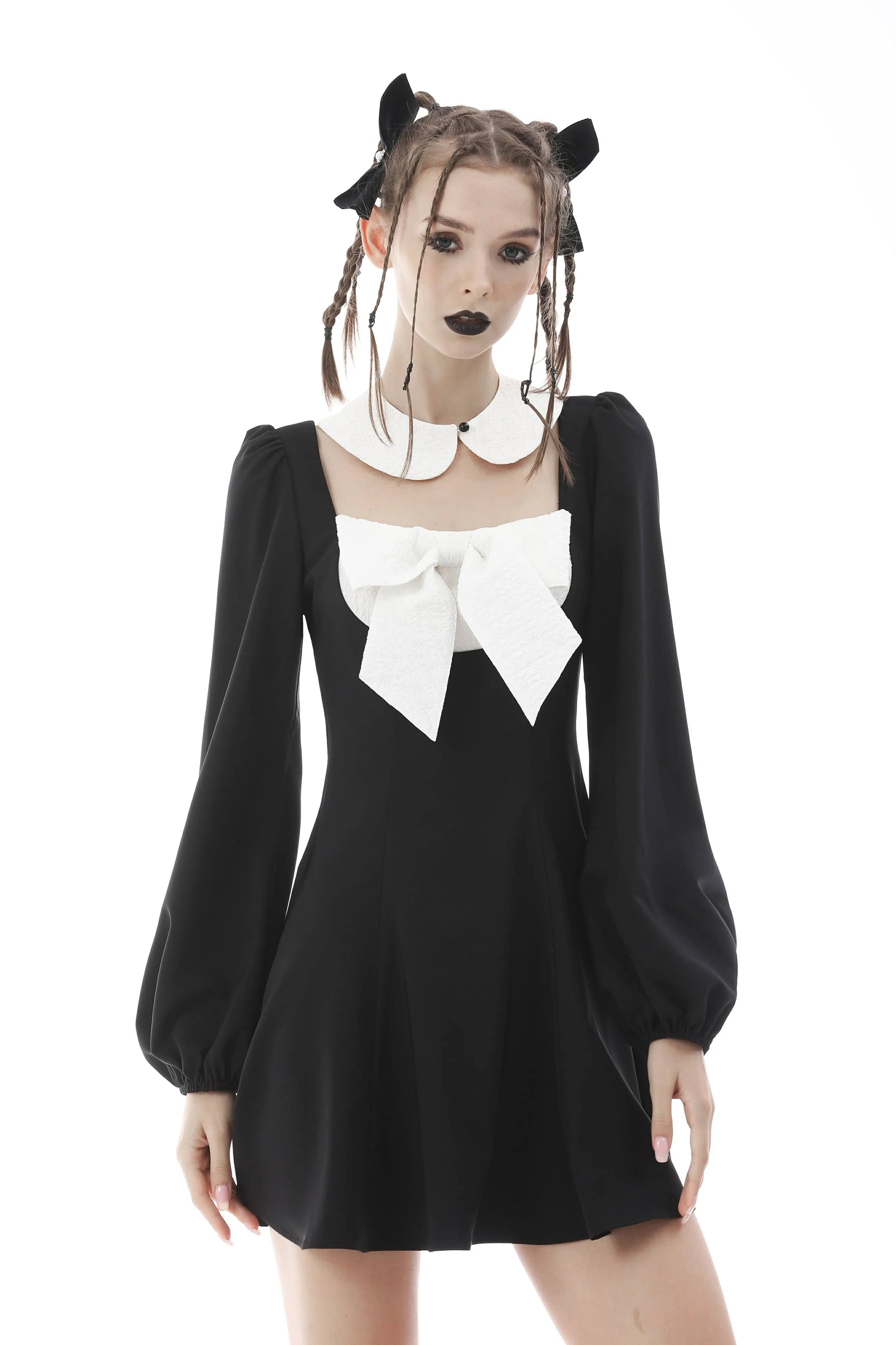 Gothic lolita black white super bowknot dress DW576