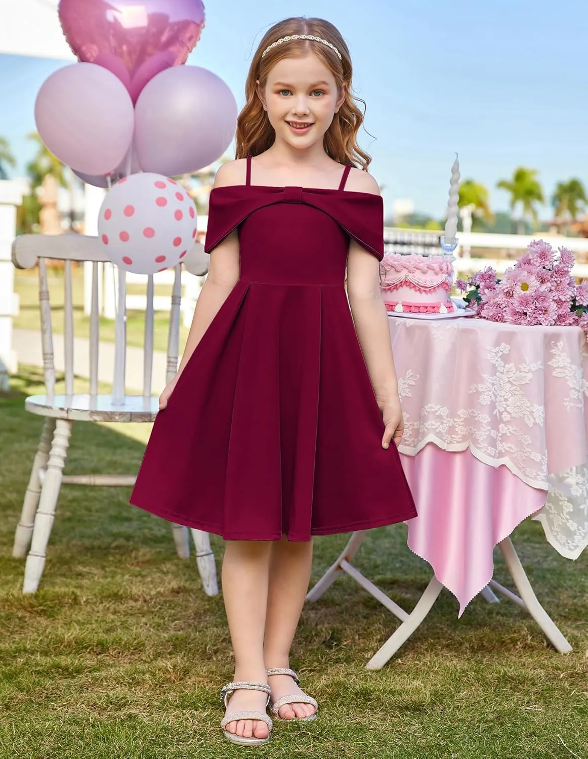GRACE KARIN Girls Elegant Dress Off Shoulder A-Line Casual Party Dresses for 6-14 Years