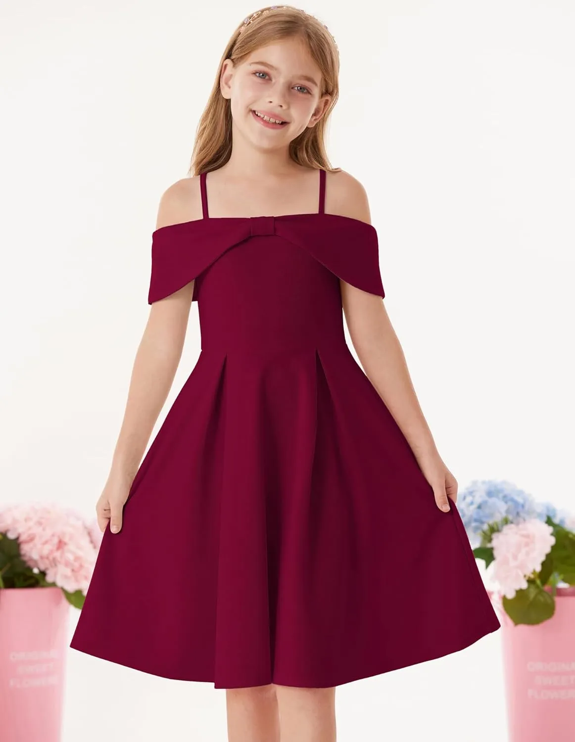 GRACE KARIN Girls Elegant Dress Off Shoulder A-Line Casual Party Dresses for 6-14 Years
