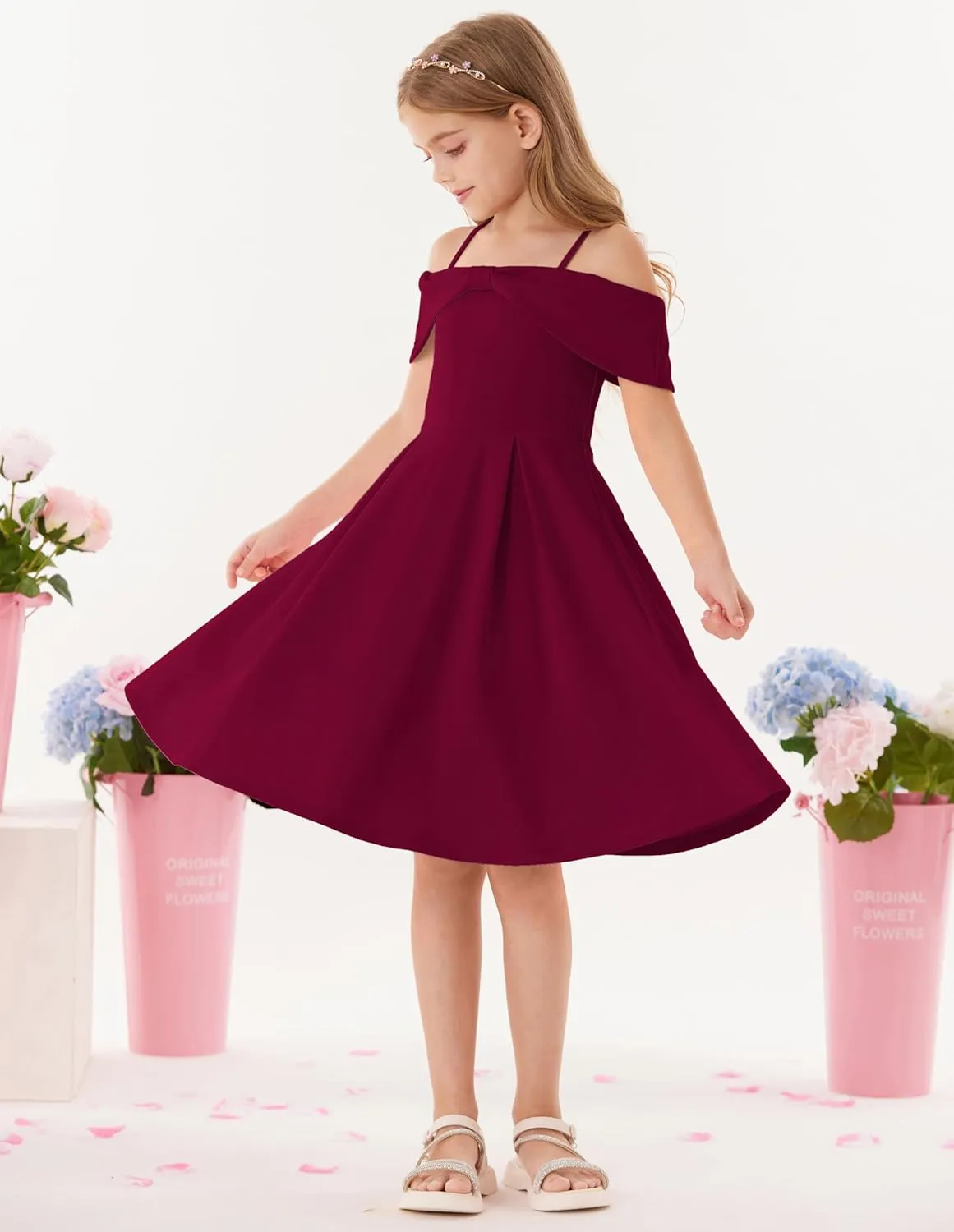 GRACE KARIN Girls Elegant Dress Off Shoulder A-Line Casual Party Dresses for 6-14 Years