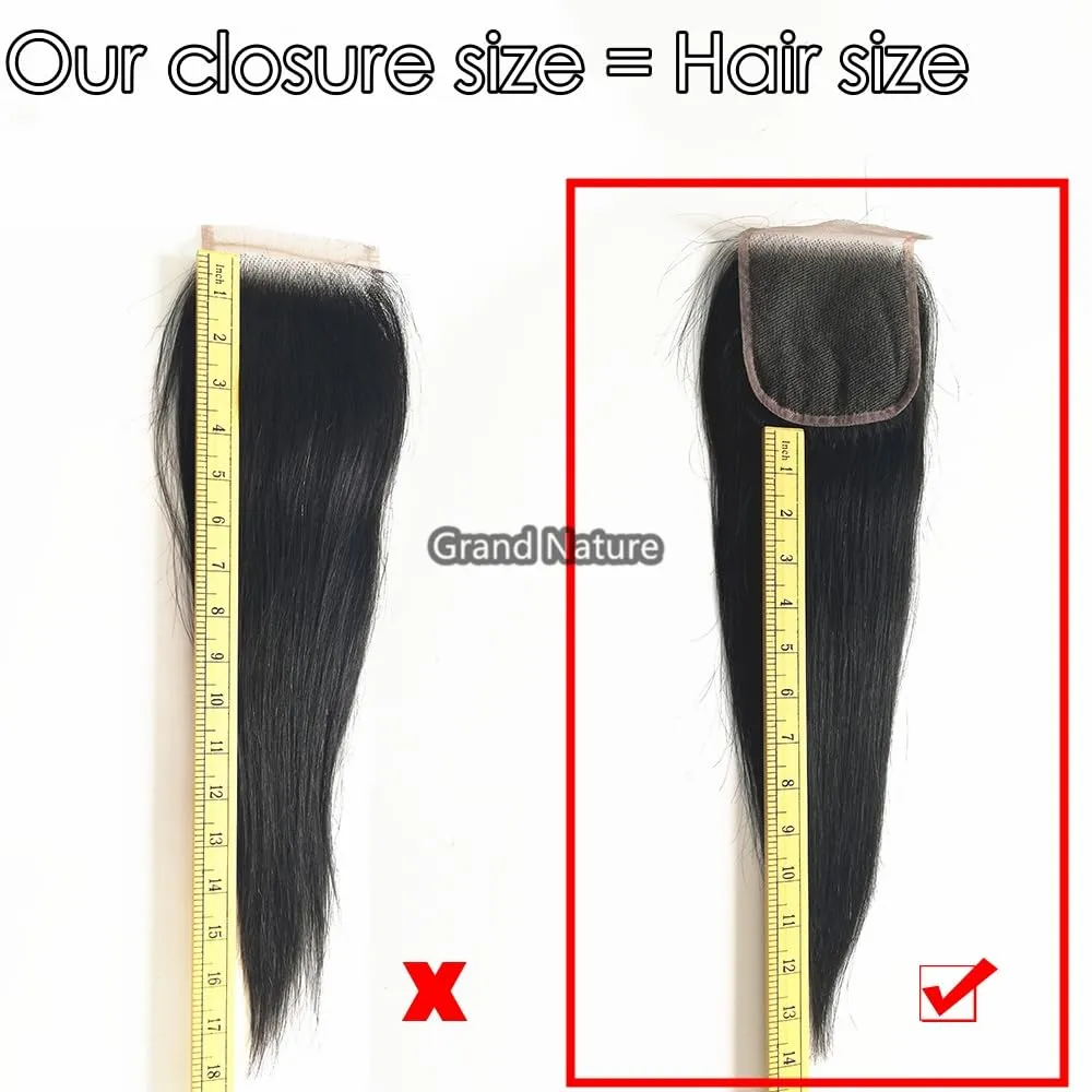 Grand Nature 6x6 HD Lace Closure, Virgin Human Hair Lace Closure Straight, Pre Plucked Natural Hair Line With Bleachable Knots