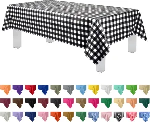 Grandipity 12 Pack Premium Disposable Plastic Tablecloth 54 Inch. x 108 Inch. Decorative Rectangle Checkered Table Cover - Black Checkered Gingham