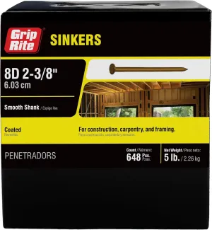 Grip-Rite 8CTDSKR5#10-1/4 x 2-3/8" 8 Penny Vinyl Coated Steel Sinker Nails, 5 lb Box