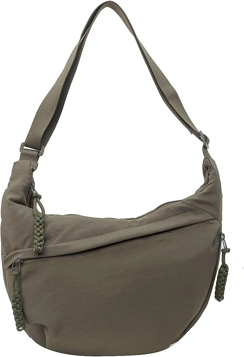 GRPKSSIB Nylon Crescent Bag Hobo Crossbody Bags Casual Sling Bag Slouchy Shoulder Bags Travel Messenger Bag for Women Men