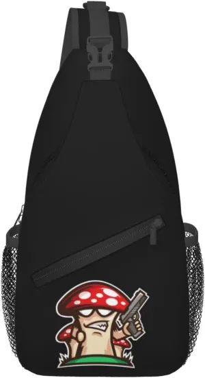 Gun Wielding Angry Mushrooms Crossbody Bags For Women Men Chest Backpack Gym Shoulder Bag Travel Outdoor Sports Casual Crossbody Bags