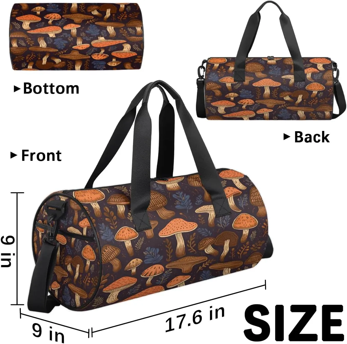 Gym Bags for Men Women Cute Mushrooms Printed Sports Duffel Bags Carry On Travel Duffle Bag with Detachable Adjustable Shoulder Strap Overnight Weekender Bag