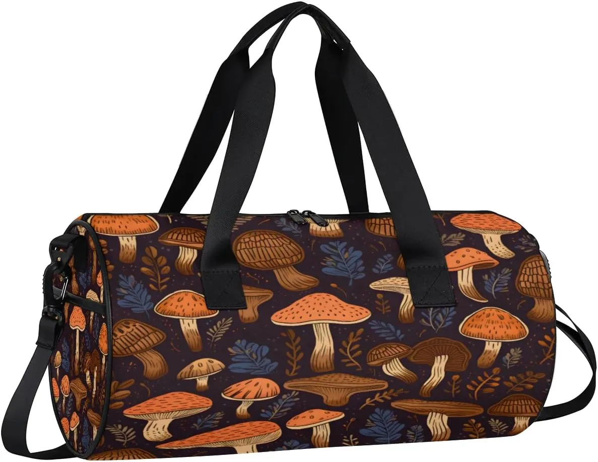 Gym Bags for Men Women Cute Mushrooms Printed Sports Duffel Bags Carry On Travel Duffle Bag with Detachable Adjustable Shoulder Strap Overnight Weekender Bag