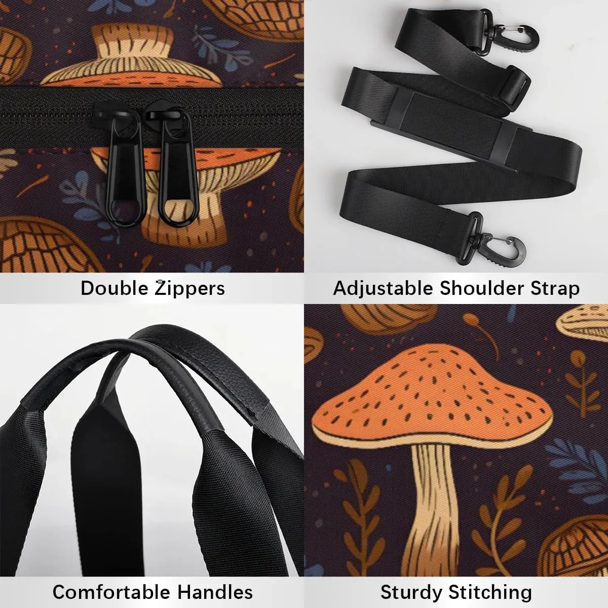 Gym Bags for Men Women Cute Mushrooms Printed Sports Duffel Bags Carry On Travel Duffle Bag with Detachable Adjustable Shoulder Strap Overnight Weekender Bag