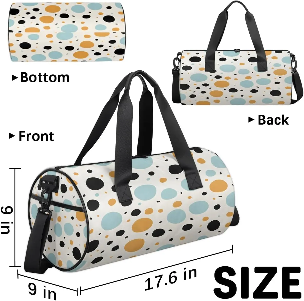 Gym Bags for Men Women Dots Theme Sports Duffel Bags Carry On Travel Duffle Bag with Detachable Adjustable Shoulder Strap Overnight Weekender Bag