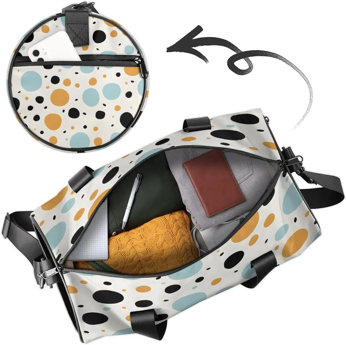Gym Bags for Men Women Dots Theme Sports Duffel Bags Carry On Travel Duffle Bag with Detachable Adjustable Shoulder Strap Overnight Weekender Bag