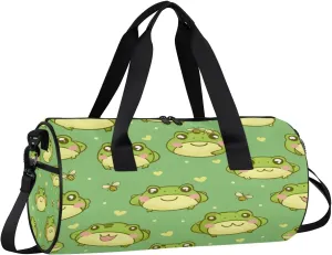 Gym Bags for Men Women Frogs Love Hearts Sports Duffel Bags Carry On Travel Duffle Bag with Detachable Adjustable Shoulder Strap Overnight Weekender Bag