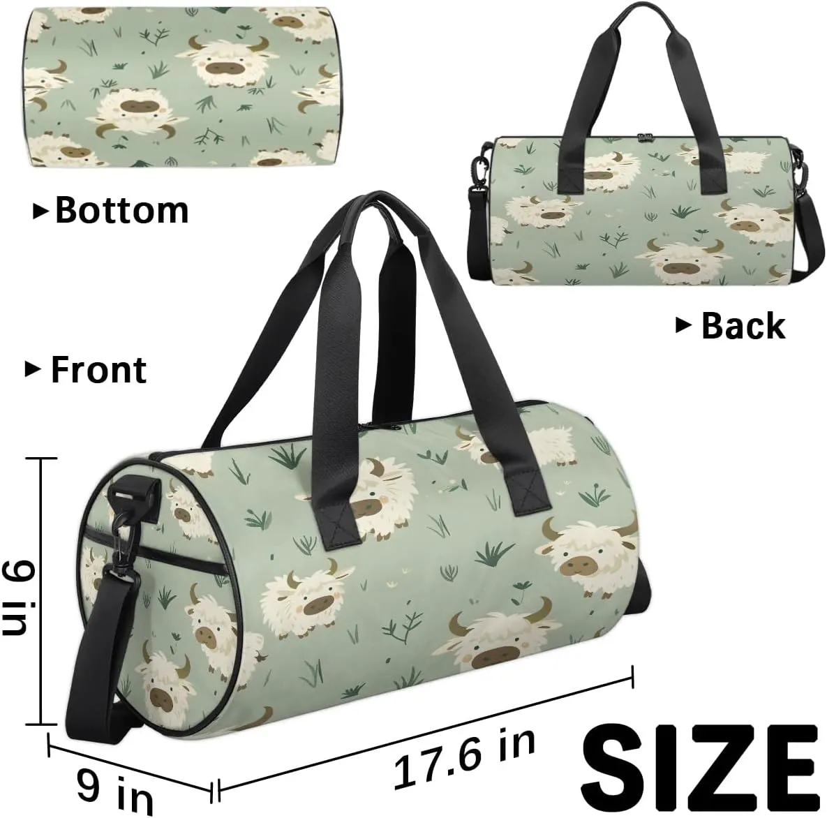 Gym Bags for Men Women Lovely Cattle Theme Sports Duffel Bags Carry On Travel Duffle Bag with Detachable Adjustable Shoulder Strap Overnight Weekender Bag