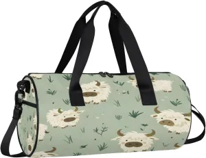 Gym Bags for Men Women Lovely Cattle Theme Sports Duffel Bags Carry On Travel Duffle Bag with Detachable Adjustable Shoulder Strap Overnight Weekender Bag