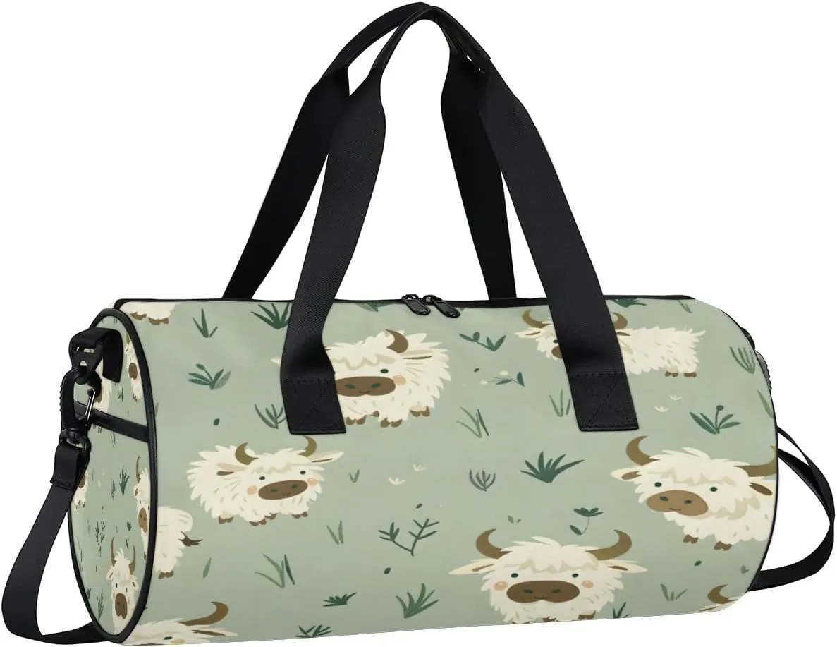 Gym Bags for Men Women Lovely Cattle Theme Sports Duffel Bags Carry On Travel Duffle Bag with Detachable Adjustable Shoulder Strap Overnight Weekender Bag