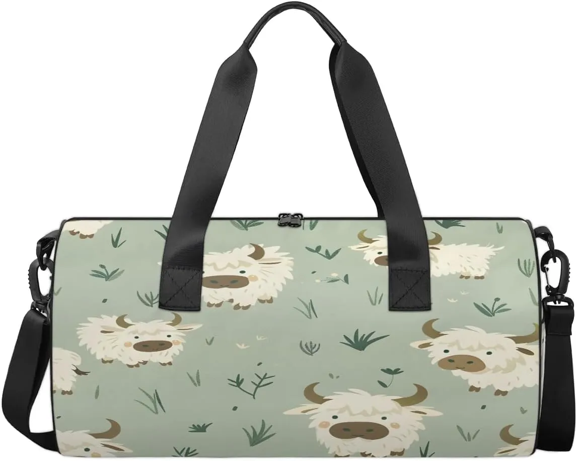 Gym Bags for Men Women Lovely Cattle Theme Sports Duffel Bags Carry On Travel Duffle Bag with Detachable Adjustable Shoulder Strap Overnight Weekender Bag