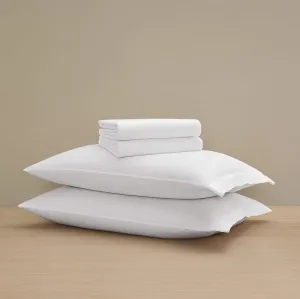 H by Frette Checkered Sateen Classic Sheet Set (King) - Luxury All-White Bedding Sheet Set/Includes Pillowcases, Top Sheet, and Fitted Sheet