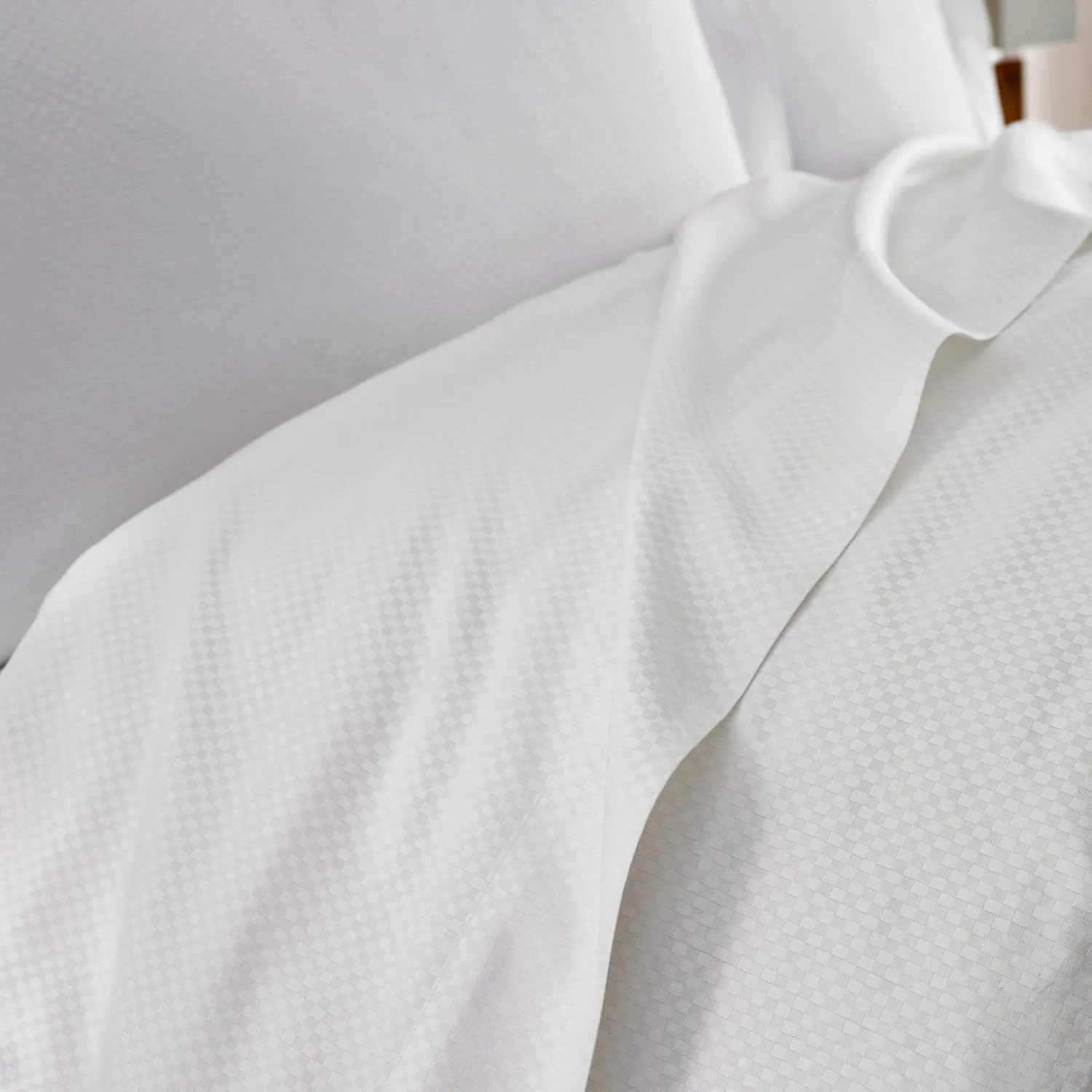 H by Frette Checkered Sateen H Bed Bundle (King) - Luxury All-White Bedding Bundle/Includes Pillowcases, Top Sheet, Fitted Sheet, Duvet Cover, Shams, Euro Shams, and Bedcover