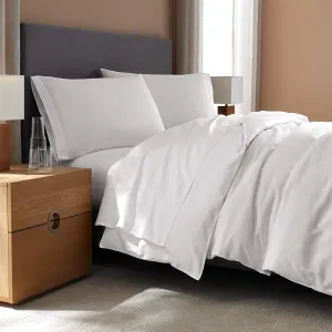 H by Frette Checkered Sateen Junior Suite Bed Bundle (Queen) - Luxury All-White Bedding Bundle/Includes Pillowcases, Top Sheet, Fitted Sheet, and Duvet Cover