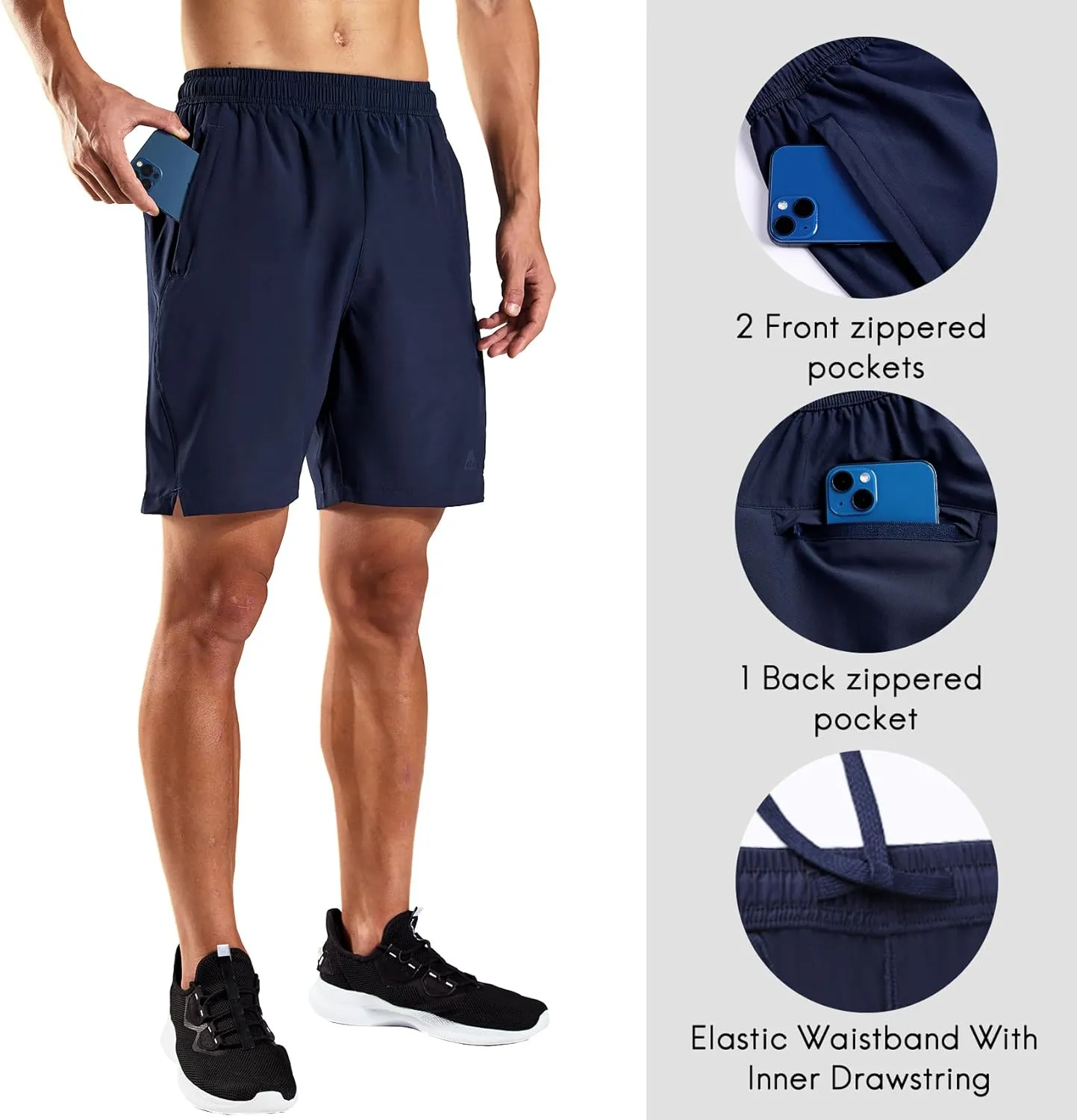 Haimont 7 Inch Athletic Running Shorts Men Dry Fit Lightweight Workout Shorts with Zipper Pockets No Liner, Quick Dry