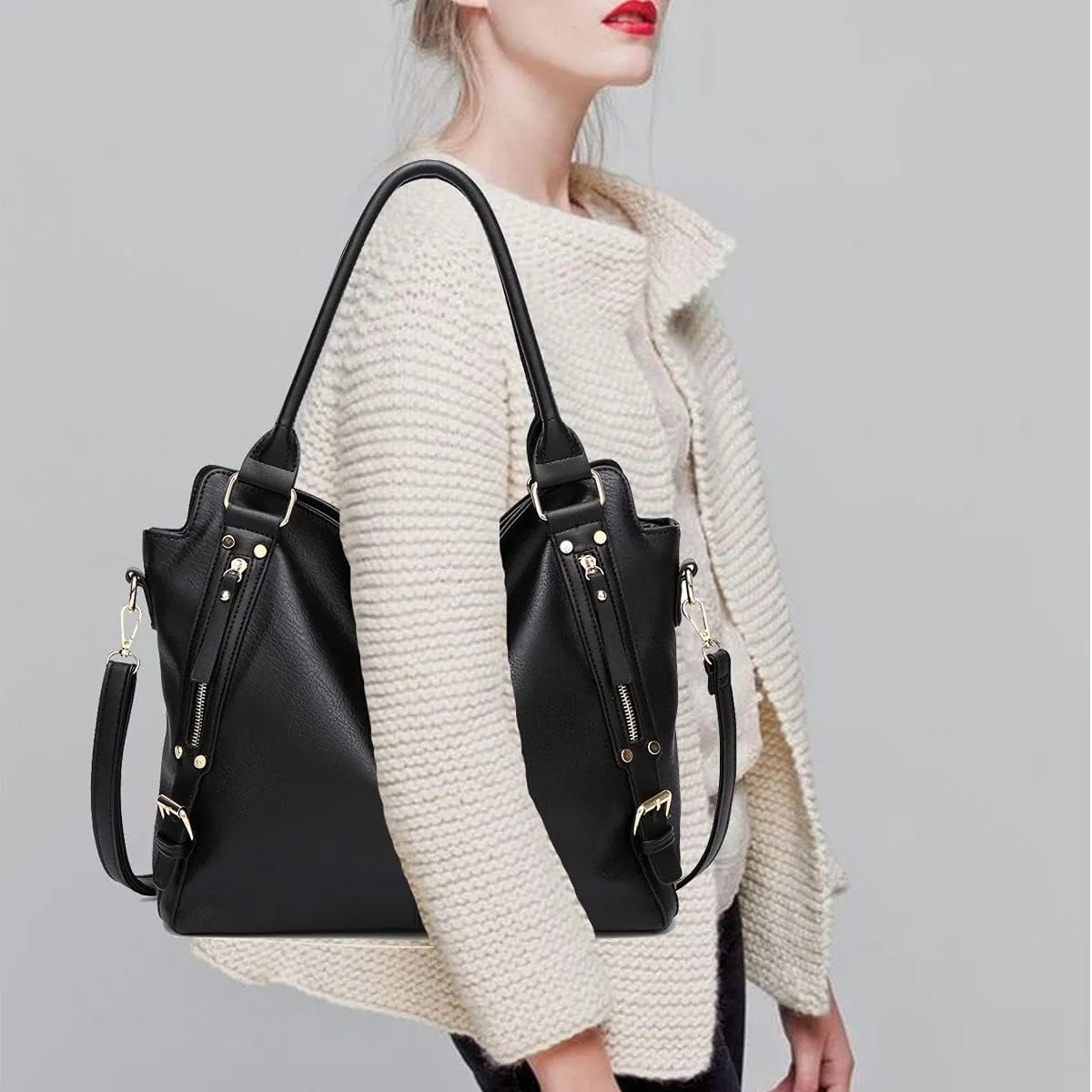 Handbags for Women Shoulder Tote Zipper Purse PU Leather Top-handle Satchel Bags Ladies