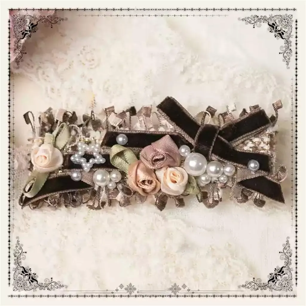 Handmade Lolita Rococo Bowknot Retro Velvet Side Hair Clip Headwear Accessory 1 Pair for Women (Brown)