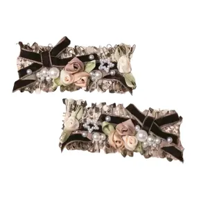 Handmade Lolita Rococo Bowknot Retro Velvet Side Hair Clip Headwear Accessory 1 Pair for Women (Brown)