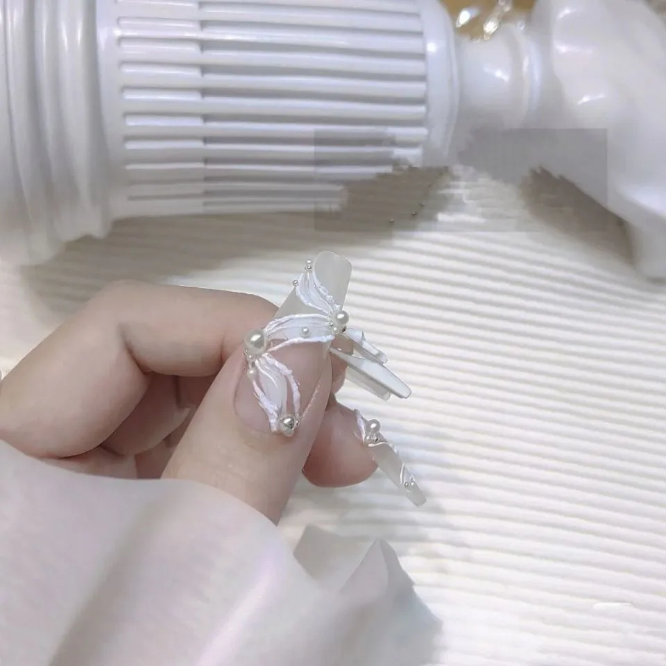 Handmade White French Ribbon Bowknot Nail Art Patch