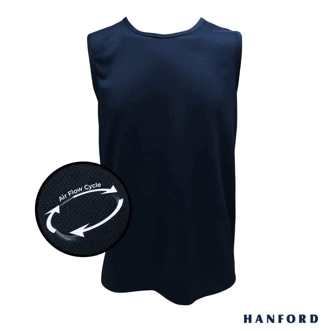 Hanford Athletic Men R-Neck Quick Dry Training Sport Active Mesh Sleeveless Shirt-Pewter Gray/Space Navy (SinglePack)