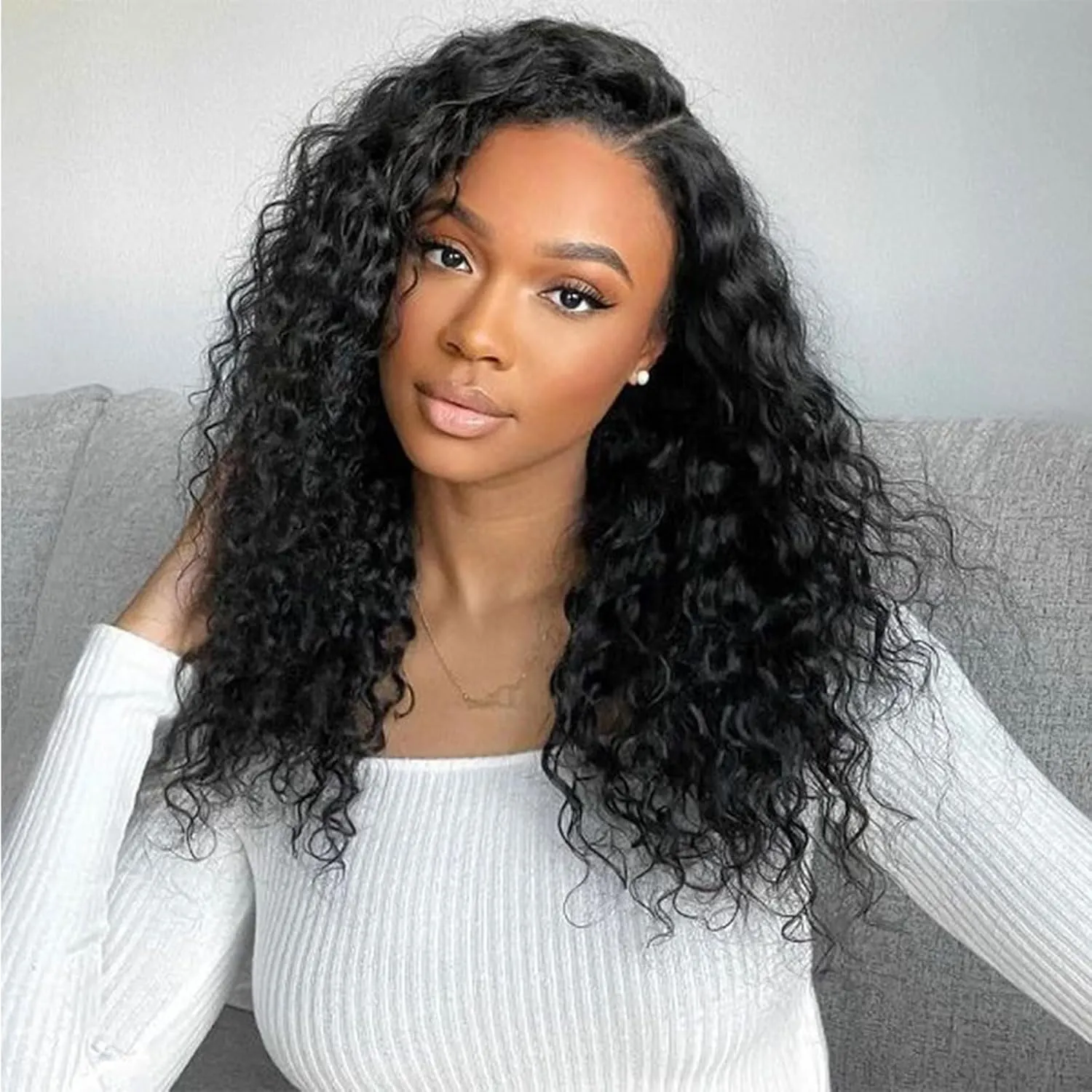 HD Frontal Deep Wave 13x6 Frontal HD Lace 13x6 Deep Wave 20 Inch Human Hair Transparent Lace Closure 100% Raw Virgin Human Hair Ear to Ear Free Part Natural Black Color