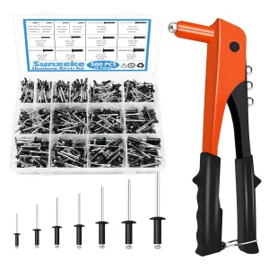 Heavy Duty Riveter Kit,Pop Rivet Gun with Black Pop Rivets Assortment Kit,500PCS 14 Sizes Aluminum Blind Rivets for DIY/Automotive Repairs/Furniture