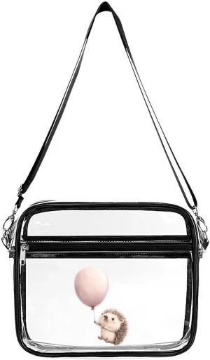 Hedgehog Holding A Balloon Clear Crossbody Bags Shoulder Bag Messenger Purse for Stadium Concerts Sports Events
