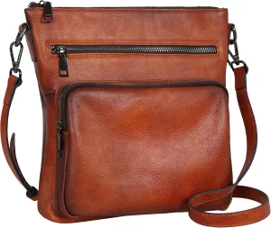 HESHE Crossbody Bag Leather Purses for Women Vintage Shoulder Handbags with Lots of Pockets Zipper Purse