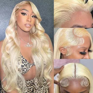 Hiar 13x4 Blonde Lace Front Wigs Human Hair 28 Inch Body Wave 613 Lace Front Wig Human Hair 180% Density Glueless 613 HD Transparent Lace Frontal Wig Human Hair Pre Plucked Wig for Women