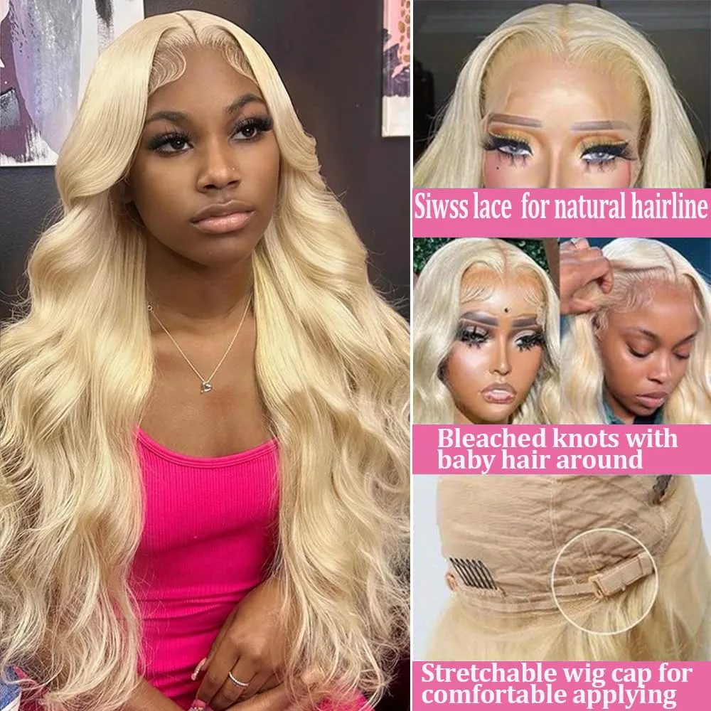Hiar 13x4 Blonde Lace Front Wigs Human Hair 28 Inch Body Wave 613 Lace Front Wig Human Hair 180% Density Glueless 613 HD Transparent Lace Frontal Wig Human Hair Pre Plucked Wig for Women