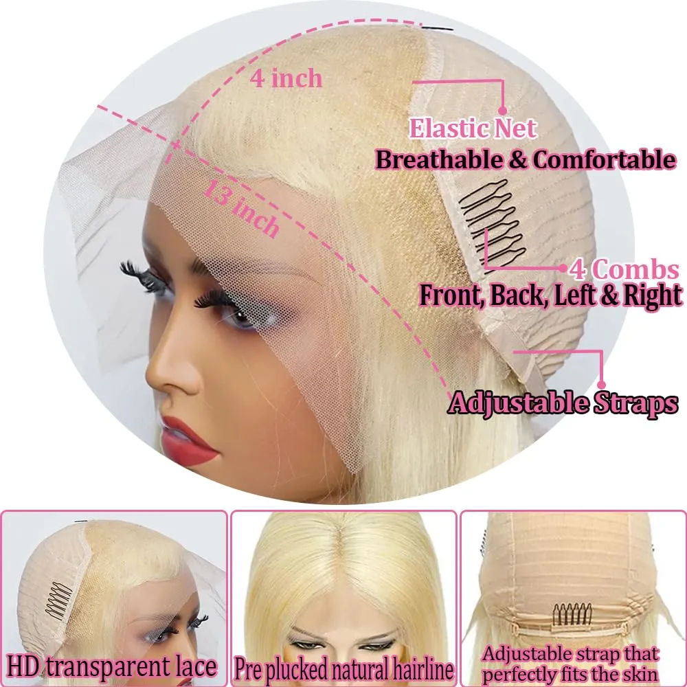 Hiar 13x4 Blonde Lace Front Wigs Human Hair 28 Inch Body Wave 613 Lace Front Wig Human Hair 180% Density Glueless 613 HD Transparent Lace Frontal Wig Human Hair Pre Plucked Wig for Women