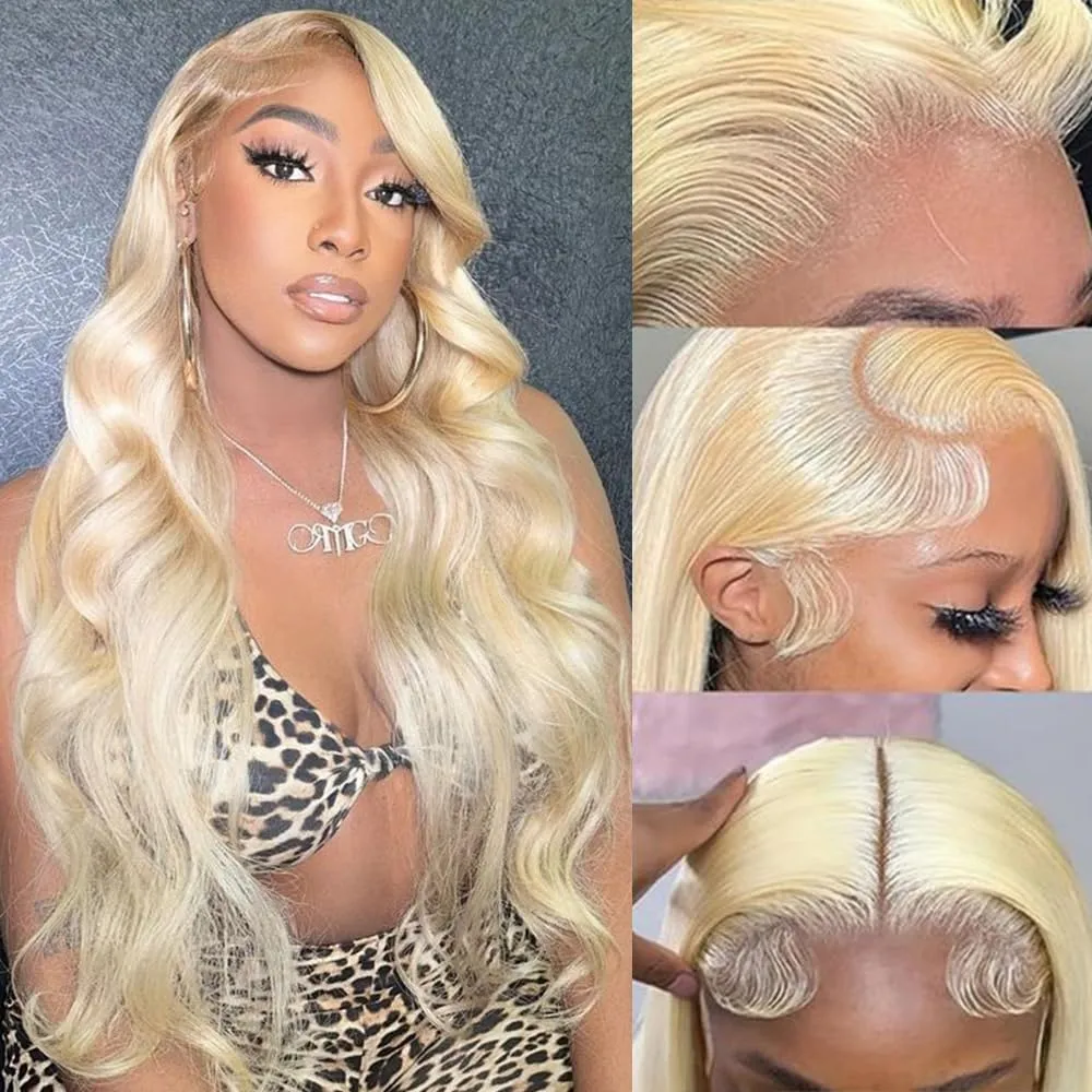 Hiar 13x4 Blonde Lace Front Wigs Human Hair 28 Inch Body Wave 613 Lace Front Wig Human Hair 180% Density Glueless 613 HD Transparent Lace Frontal Wig Human Hair Pre Plucked Wig for Women