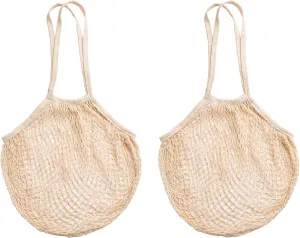 HIC Kitchen Reusable French Market Bags, All-Natural Unbleached Cotton, Set of 2, Tan