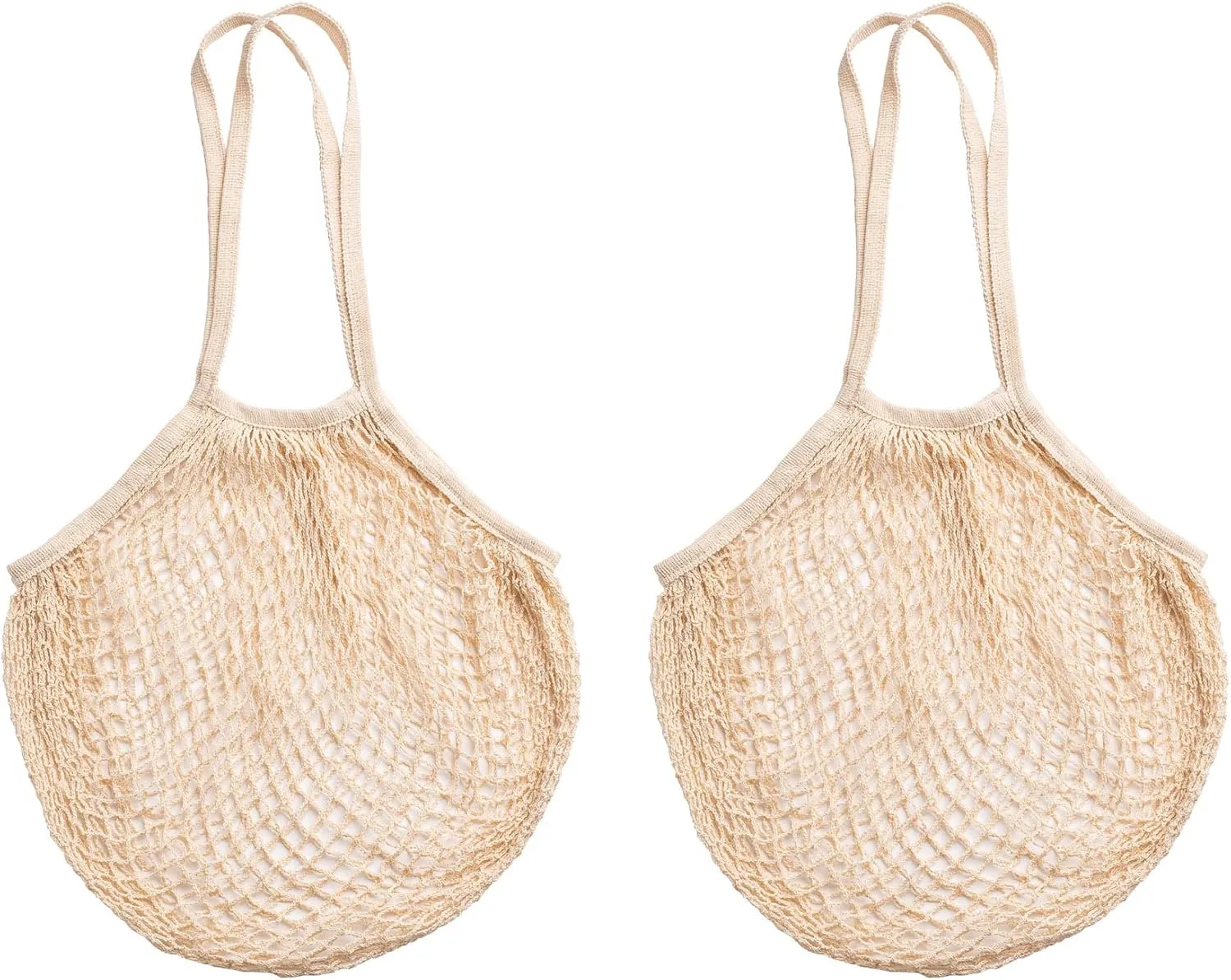HIC Kitchen Reusable French Market Bags, All-Natural Unbleached Cotton, Set of 2, Tan