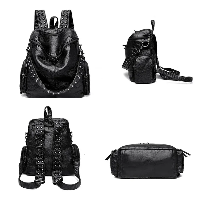 High Quality Rivet Soft Leather Backpacks for Women 2023 Fashion Luxury Ladies Shoulder Bag Large Capacity School Bags Backpack