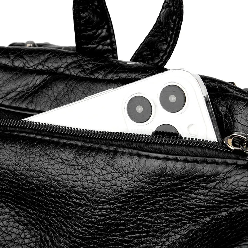 High Quality Rivet Soft Leather Backpacks for Women 2023 Fashion Luxury Ladies Shoulder Bag Large Capacity School Bags Backpack