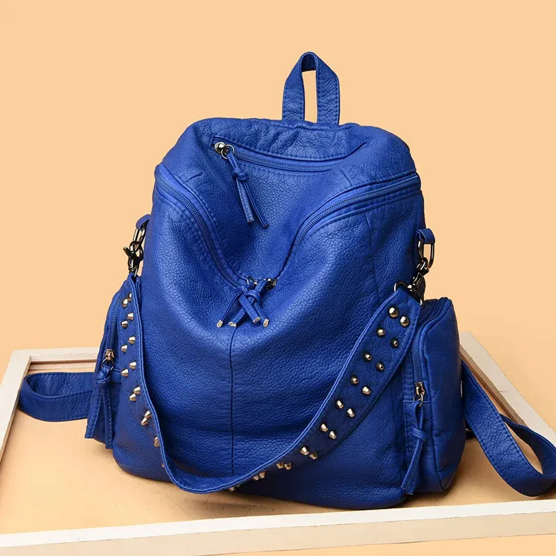 High Quality Rivet Soft Leather Backpacks for Women 2023 Fashion Luxury Ladies Shoulder Bag Large Capacity School Bags Backpack