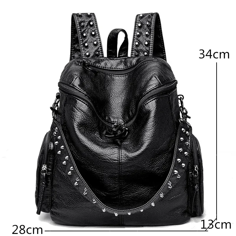 High Quality Rivet Soft Leather Backpacks for Women 2023 Fashion Luxury Ladies Shoulder Bag Large Capacity School Bags Backpack