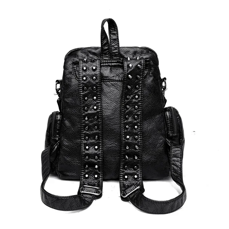High Quality Rivet Soft Leather Backpacks for Women 2023 Fashion Luxury Ladies Shoulder Bag Large Capacity School Bags Backpack