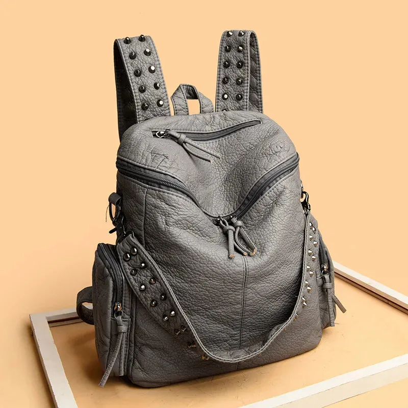 High Quality Rivet Soft Leather Backpacks for Women 2023 Fashion Luxury Ladies Shoulder Bag Large Capacity School Bags Backpack