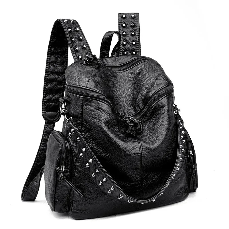 High Quality Rivet Soft Leather Backpacks for Women 2023 Fashion Luxury Ladies Shoulder Bag Large Capacity School Bags Backpack