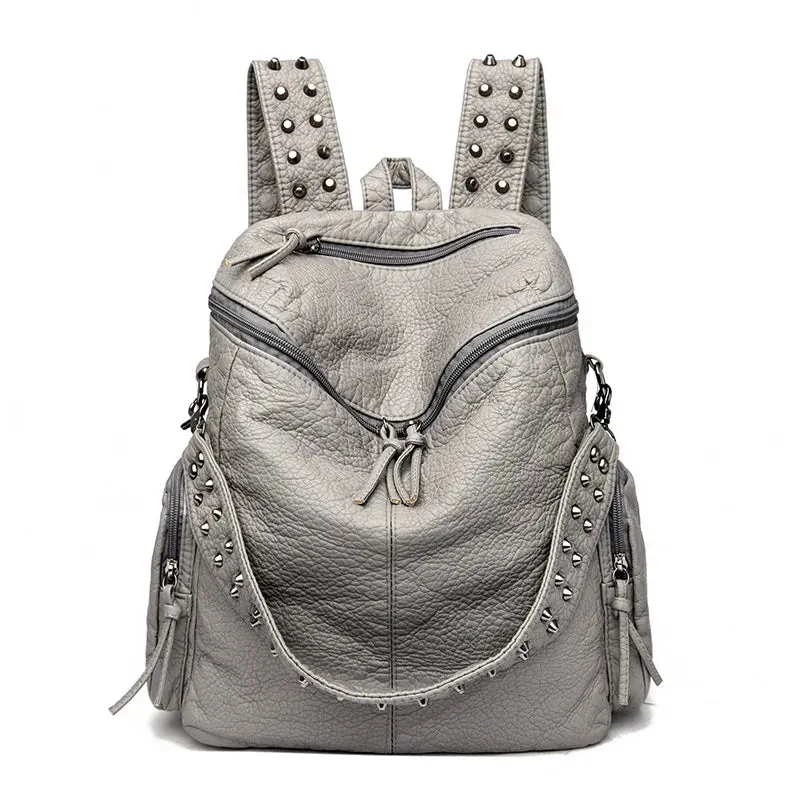 High Quality Rivet Soft Leather Backpacks for Women 2023 Fashion Luxury Ladies Shoulder Bag Large Capacity School Bags Backpack