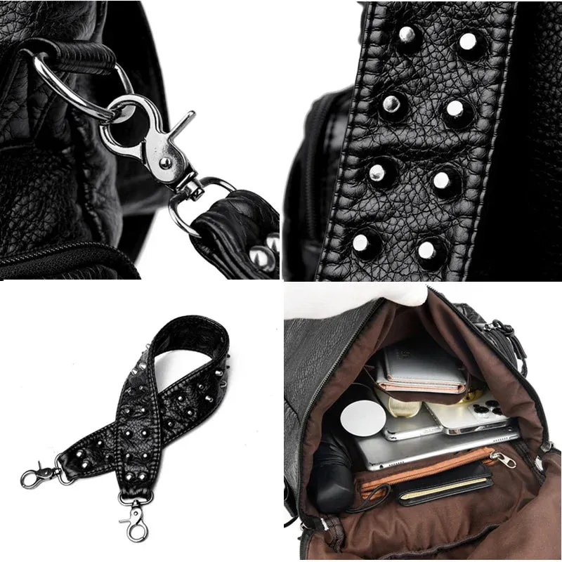 High Quality Rivet Soft Leather Backpacks for Women 2023 Fashion Luxury Ladies Shoulder Bag Large Capacity School Bags Backpack