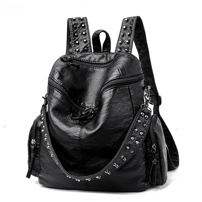 High Quality Rivet Soft Leather Backpacks for Women 2023 Fashion Luxury Ladies Shoulder Bag Large Capacity School Bags Backpack