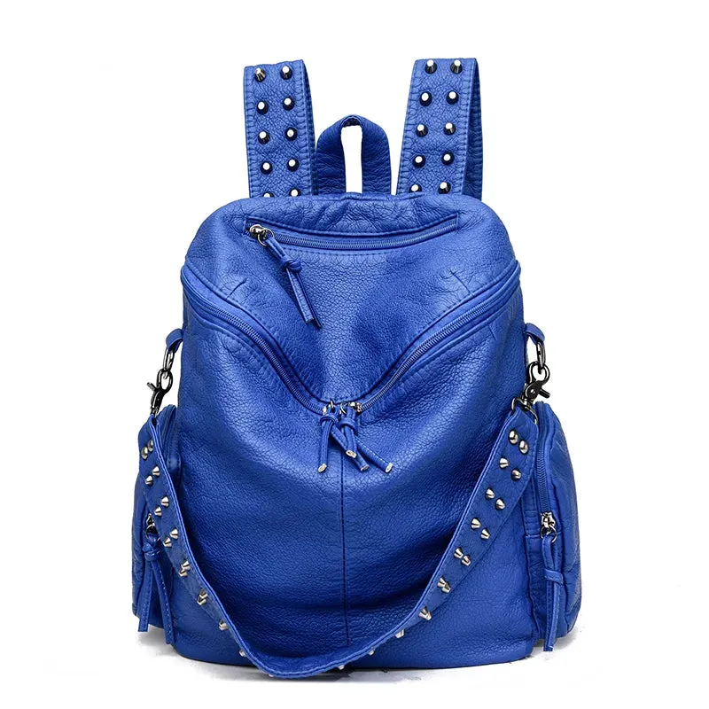 High Quality Rivet Soft Leather Backpacks for Women 2023 Fashion Luxury Ladies Shoulder Bag Large Capacity School Bags Backpack